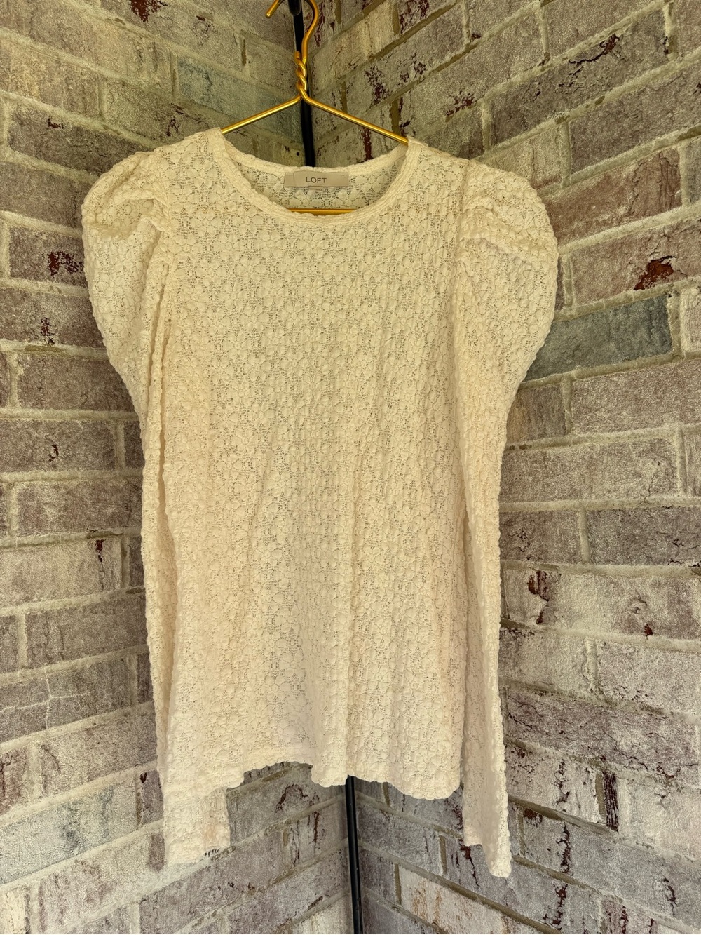 LOFT Cream Lace Puff-Sleeve Blouse
